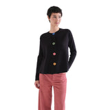 Compañía Fantástica - 63C-10225 - Cárdigan negro con botones grandes de colores - Mujer