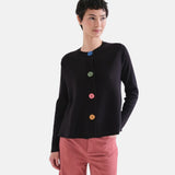 Compañía Fantástica - 63C-10225 - Cárdigan negro con botones grandes de colores - Mujer