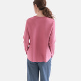 Compañía Fantástica - 63C-10226 - Cárdigan básico rosa de viscosa y algodón con cierre de botones - Mujer