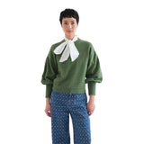 Compañía Fantástica - 63C-10247 - Jersey básico verde de lana con mangas abullonadas - Mujer
