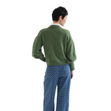 Compañía Fantástica - 63C-10247 - Jersey básico verde de lana con mangas abullonadas - Mujer
