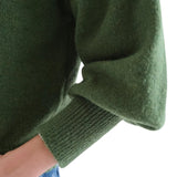 Compañía Fantástica - 63C-10247 - Jersey básico verde de lana con mangas abullonadas - Mujer
