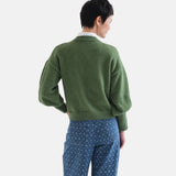Compañía Fantástica - 63C-10247 - Jersey básico verde de lana con mangas abullonadas - Mujer
