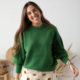 Compañía Fantástica - 63C-10247 - Jersey básico verde de lana con mangas abullonadas - Mujer