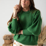 Compañía Fantástica - 63C-10247 - Jersey básico verde de lana con mangas abullonadas - Mujer