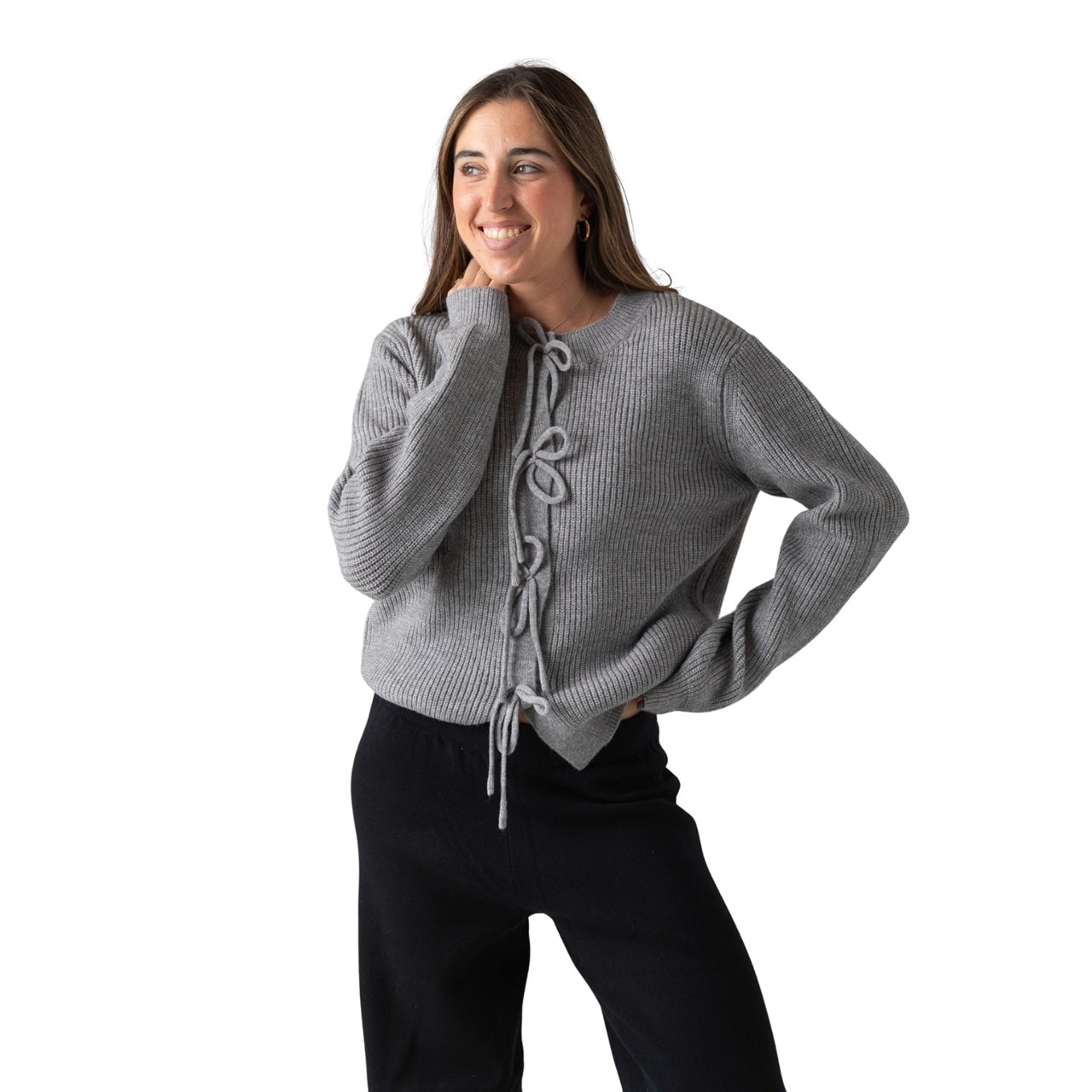 Cárdigan gris con lazadas mujer | Compañía Fantástica | Konestilochic