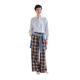 Compañía Fantástica - 63C-11055 - Pantalones marrones 100% algodón de cuadros - Mujer