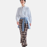 Compañía Fantástica - 63C-11055 - Pantalones marrones 100% algodón de cuadros - Mujer