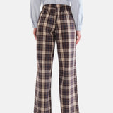 Compañía Fantástica - 63C-11055 - Pantalones marrones 100% algodón de cuadros - Mujer