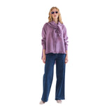 Compañía Fantástica - 63C-11060 - Camisa malva de manga larga con pañuelo y bajo desigual - Mujer