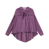 Compañía Fantástica - 63C-11060 - Camisa malva de manga larga con pañuelo y bajo desigual - Mujer