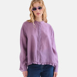 Compañía Fantástica - 63C-11060 - Camisa malva de manga larga con pañuelo y bajo desigual - Mujer