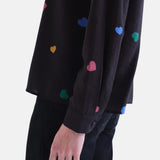 Compañía Fantástica - 63C-11106 - Camisa negra de manga larga con estampado de corazones - Mujer