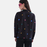 Compañía Fantástica - 63C-11106 - Camisa negra de manga larga con estampado de corazones - Mujer