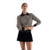 Compañía Fantástica - 64C-10271 - Cárdigan de punto con estampado de rayas negras y beige - Mujer