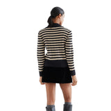 Compañía Fantástica - 64C-10271 - Cárdigan de punto con estampado de rayas negras y beige - Mujer