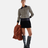 Compañía Fantástica - 64C-10271 - Cárdigan de punto con estampado de rayas negras y beige - Mujer