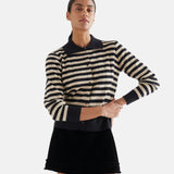 Compañía Fantástica - 64C-10271 - Cárdigan de punto con estampado de rayas negras y beige - Mujer