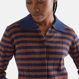 Compañía Fantástica - 64C-10273 - Cárdigan de punto con estampado de rayas azules y marrones - Mujer