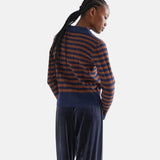 Compañía Fantástica - 64C-10273 - Cárdigan de punto con estampado de rayas azules y marrones - Mujer