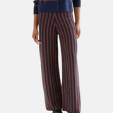 Compañía Fantástica - 64C-10274 - Pantalones con estampado de rayas azules y marrones - Mujer