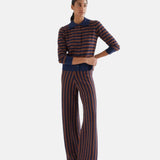 Compañía Fantástica - 64C-10274 - Pantalones con estampado de rayas azules y marrones - Mujer