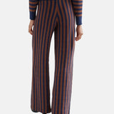 Compañía Fantástica - 64C-10274 - Pantalones con estampado de rayas azules y marrones - Mujer