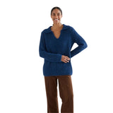 Compañía Fantástica - 64C-10280 - Jersey azul de punto mezcla de lana con escote pico - Mujer