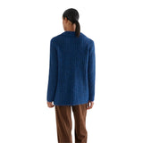 Compañía Fantástica - 64C-10280 - Jersey azul de punto mezcla de lana con escote pico - Mujer