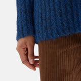 Compañía Fantástica - 64C-10280 - Jersey azul de punto mezcla de lana con escote pico - Mujer