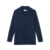 Compañía Fantástica - 64C-10280 - Jersey azul de punto mezcla de lana con escote pico - Mujer