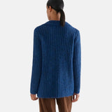 Compañía Fantástica - 64C-10280 - Jersey azul de punto mezcla de lana con escote pico - Mujer