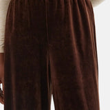 Compañía Fantástica - 64C-11130 - Pantalones marrones de terciopelo con cintura elástica - Mujer