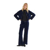 Compañía Fantástica - 64C-11134 - Pantalones aterciopelados azul oscuro con botón joya - Mujer