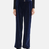 Compañía Fantástica - 64C-11134 - Pantalones aterciopelados azul oscuro con botón joya - Mujer