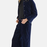 Compañía Fantástica - 64C-11134 - Pantalones aterciopelados azul oscuro con botón joya - Mujer