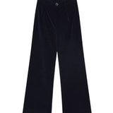 Compañía Fantástica - 64C-11134 - Pantalones aterciopelados azul oscuro con botón joya - Mujer