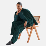 Compañía Fantástica - 64C-11136 - Pantalones aterciopelados verde oscuro con botón joya - Mujer