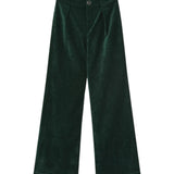 Compañía Fantástica - 64C-11136 - Pantalones aterciopelados verde oscuro con botón joya - Mujer