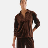 Compañía Fantástica - 64C-11143 - Camisa de manga larga de terciopelo marrón con hombros caídos - Mujer