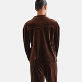 Compañía Fantástica - 64C-11143 - Camisa de manga larga de terciopelo marrón con hombros caídos - Mujer