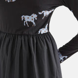 Compañía Fantástica - 64C-12109 - Vestido negro midi con estampado de caballos - Mujer