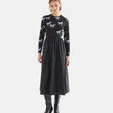 Compañía Fantástica - 64C-12109 - Vestido negro midi con estampado de caballos - Mujer