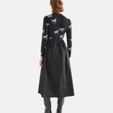 Compañía Fantástica - 64C-12109 - Vestido negro midi con estampado de caballos - Mujer