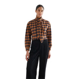 Compañía Fantástica - 64C-40109 - Camisa marrón de manga larga con estampado de cuadros - Mujer