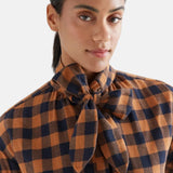 Compañía Fantástica - 64C-40109 - Camisa marrón de manga larga con estampado de cuadros - Mujer