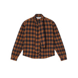 Compañía Fantástica - 64C-40109 - Camisa marrón de manga larga con estampado de cuadros - Mujer