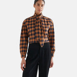 Compañía Fantástica - 64C-40109 - Camisa marrón de manga larga con estampado de cuadros - Mujer