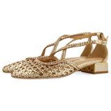 Gioseppo - Brillion 75560-P_Platino - Bailarinas de piel trenzada con tacón de 3 cm. y plantilla acolchada - Mujer