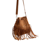 Gioseppo – Tonka 76970-P_Cuero – Bolso bucket con flecos y cierre con cordón (27,5 x 11 x 21,5 cm.)